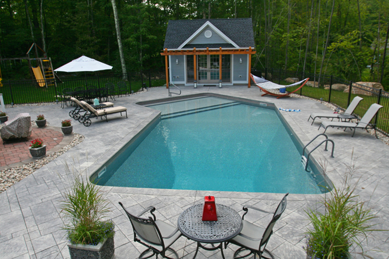 Swimming pool and stamped concrete project example 1